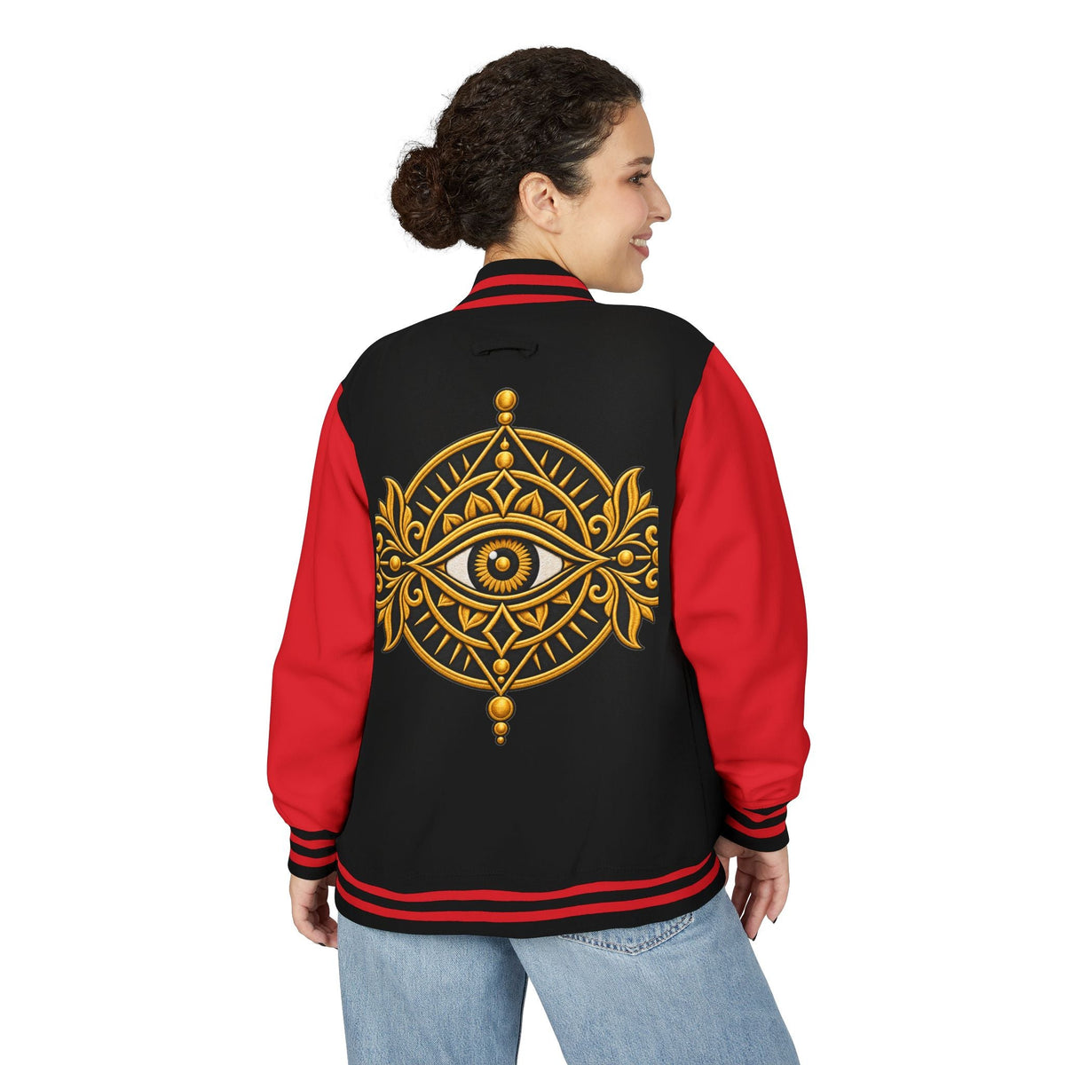 Mystic Eye Letterman Jacket — Vintage Gold Occult Varsity Jacket