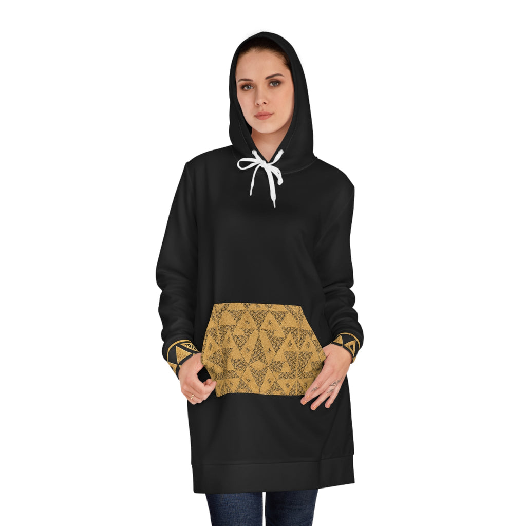 Lum lum Gold Hibiscus Tribal Pattern Hoodie Dress | Floral Geometric AOP