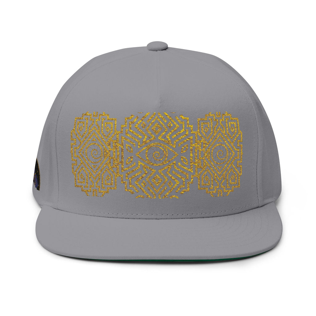 Geometric All-Seeing Eye Embroidery Flat Bill Cap | Aztec-Inspired Symbol
