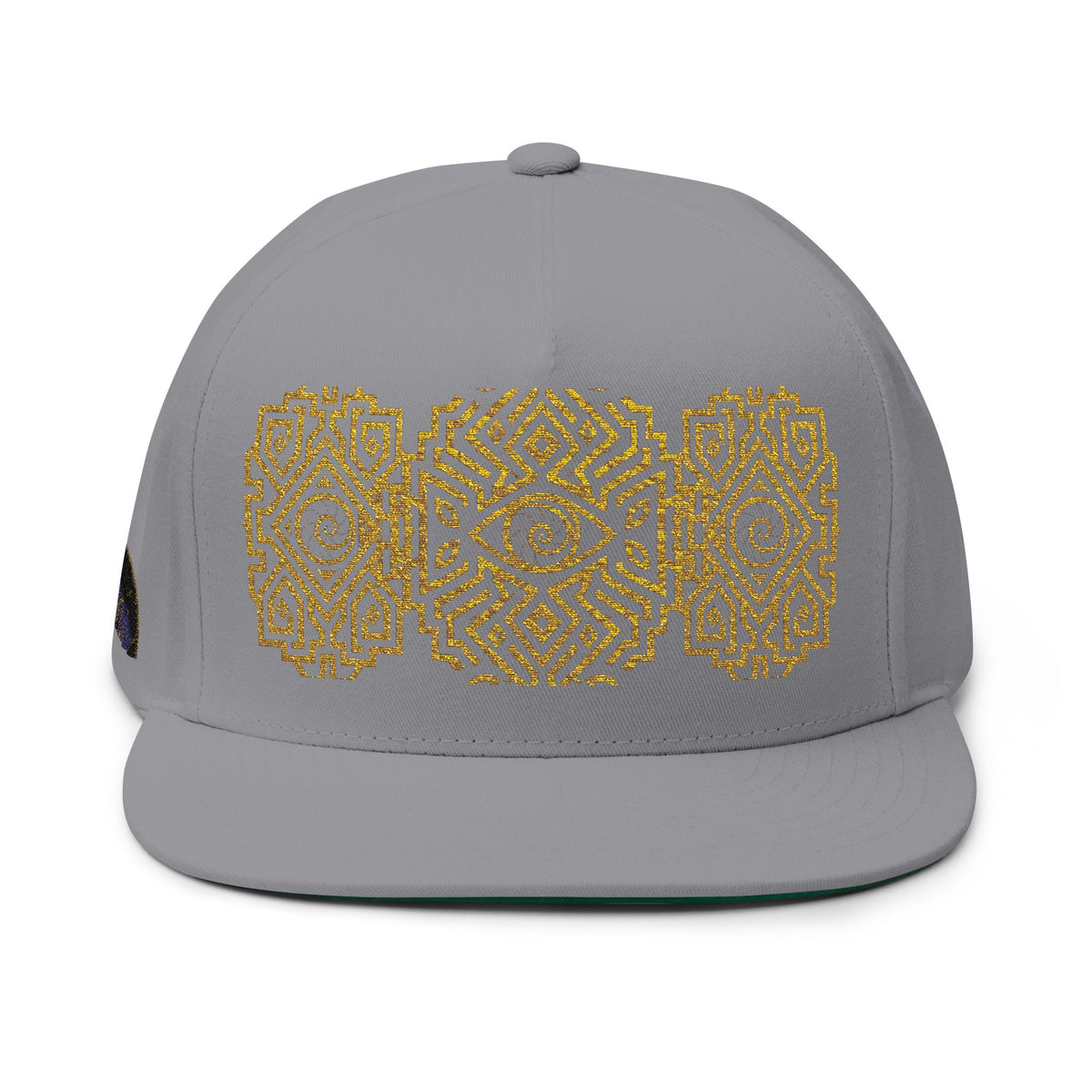 Geometric All-Seeing Eye Embroidery Flat Bill Cap | Aztec-Inspired Symbol