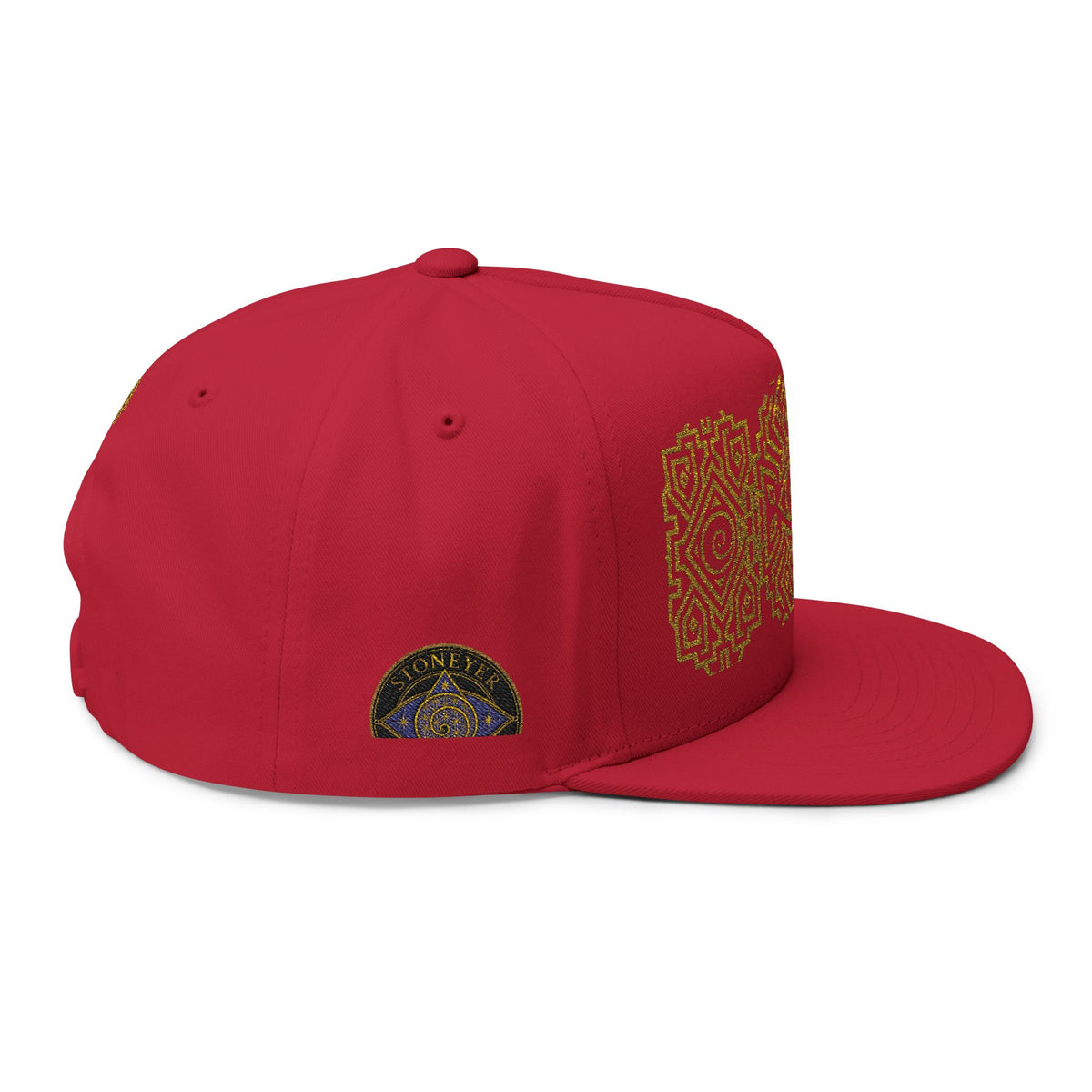 Geometric All-Seeing Eye Embroidery Flat Bill Cap | Aztec-Inspired Symbol