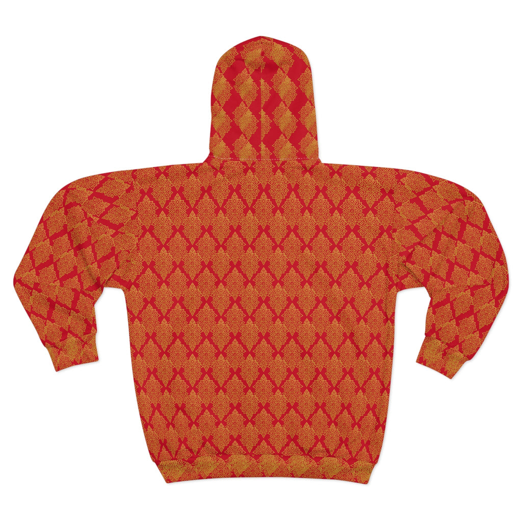 StoneYer Unity Zip Hoodie - Bold Orange Patterned Full-Zip Hoodie
