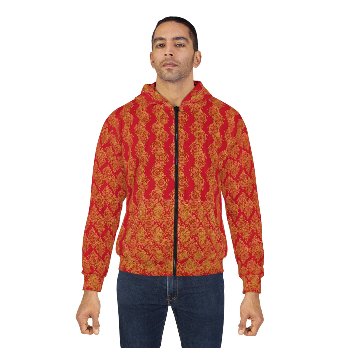 StoneYer Unity Zip Hoodie - Bold Orange Patterned Full-Zip Hoodie