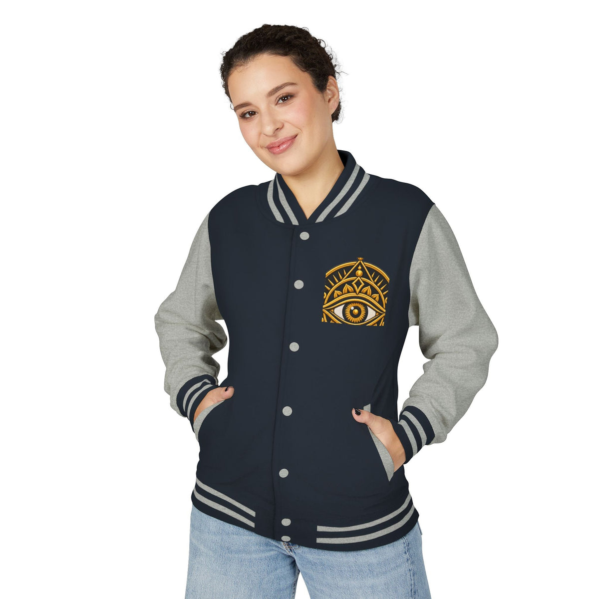 Mystic Eye Letterman Jacket — Vintage Gold Occult Varsity Jacket