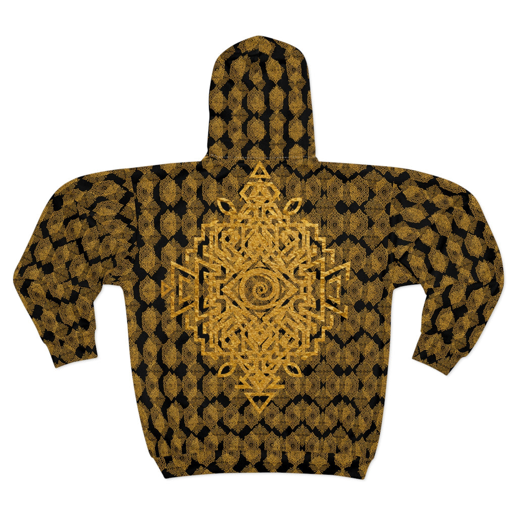 StoneYer Protect Power Golden Tribal Eye Zip Hoodie — All-Over Print Boho Zip-Up