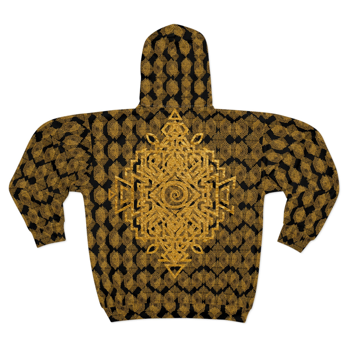 StoneYer Protect Power Golden Tribal Eye Zip Hoodie — All-Over Print Boho Zip-Up
