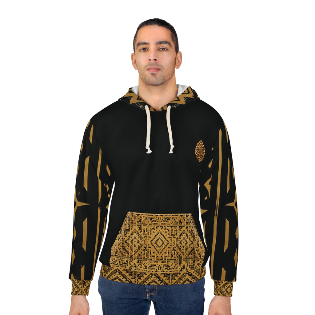 Gold Aztec Tribal Pattern Hoodie | Black and Amber Aztec Pullover