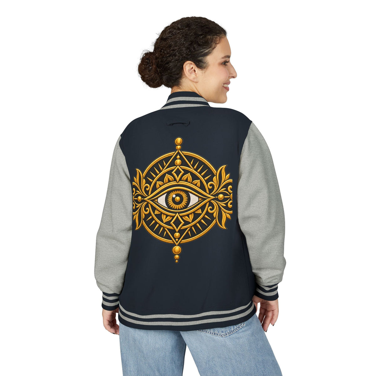 Mystic Eye Letterman Jacket — Vintage Gold Occult Varsity Jacket
