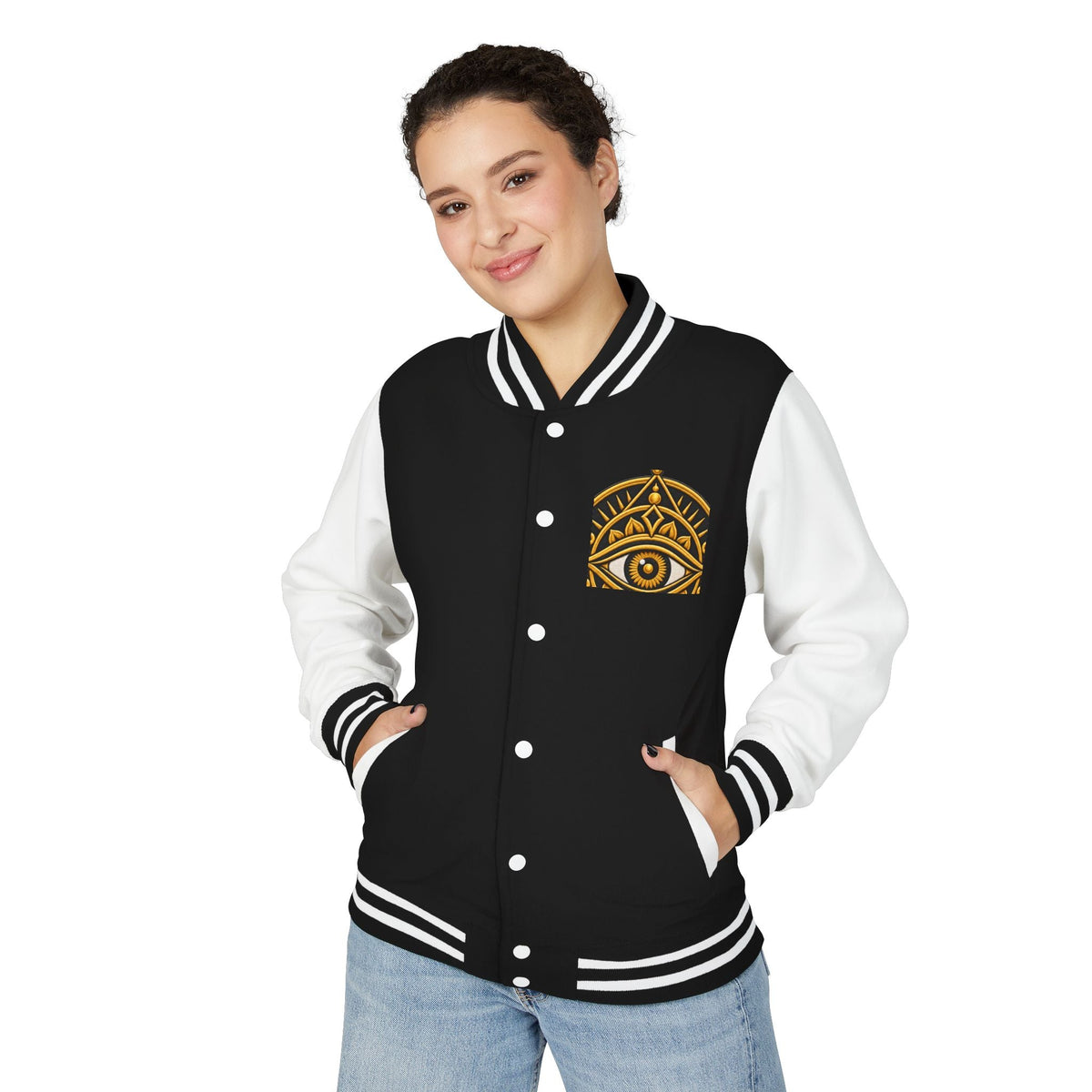 Mystic Eye Letterman Jacket — Vintage Gold Occult Varsity Jacket
