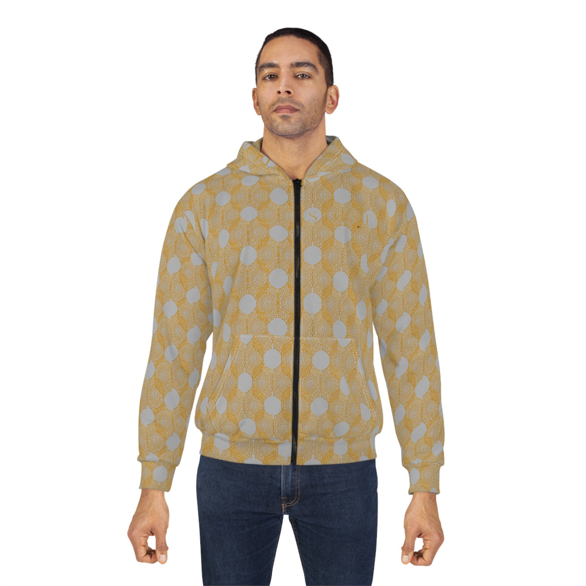 Gold Dot Zip Hoodie  — StoneYer Os Vintage  Balance Sunbeam All-Over Print