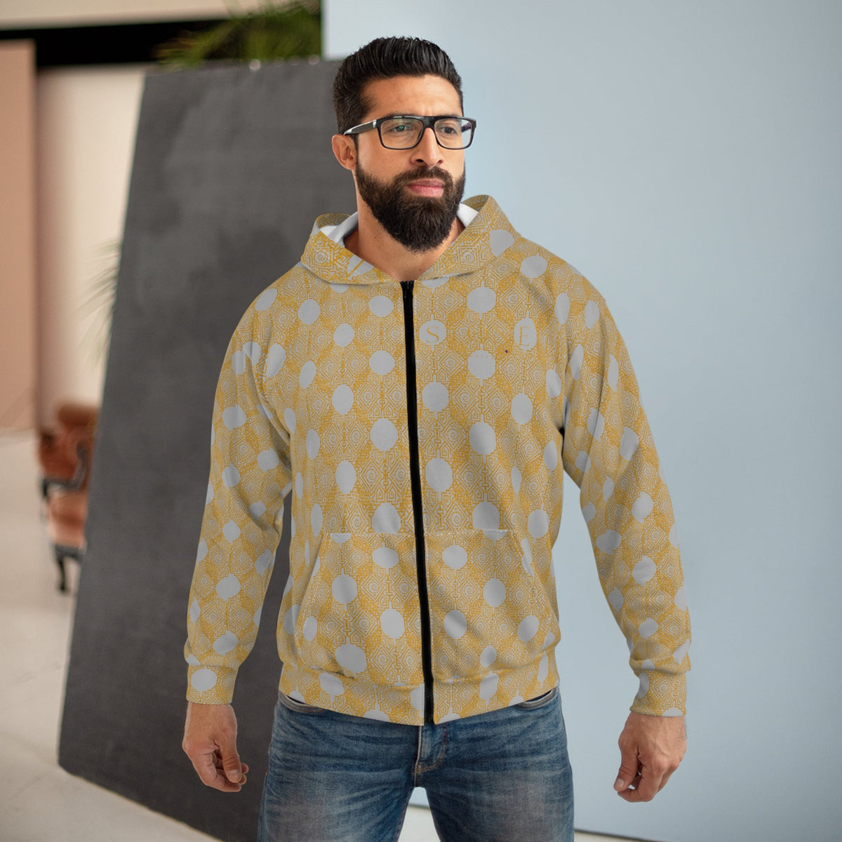 Gold Dot Zip Hoodie  — StoneYer Os Vintage  Balance Sunbeam All-Over Print