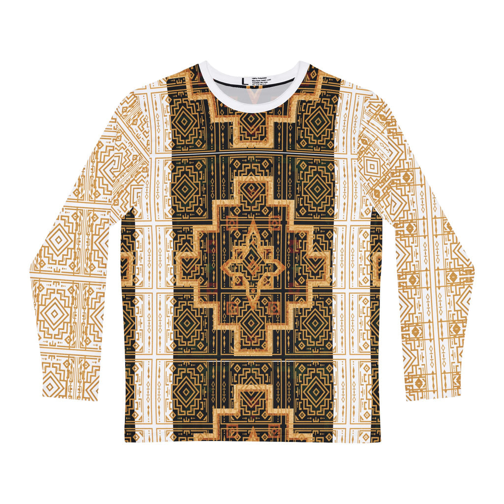 Men's Tribal Geometric Long Sleeve Shirt — Heritage Aztec-Inspired All-Over Print