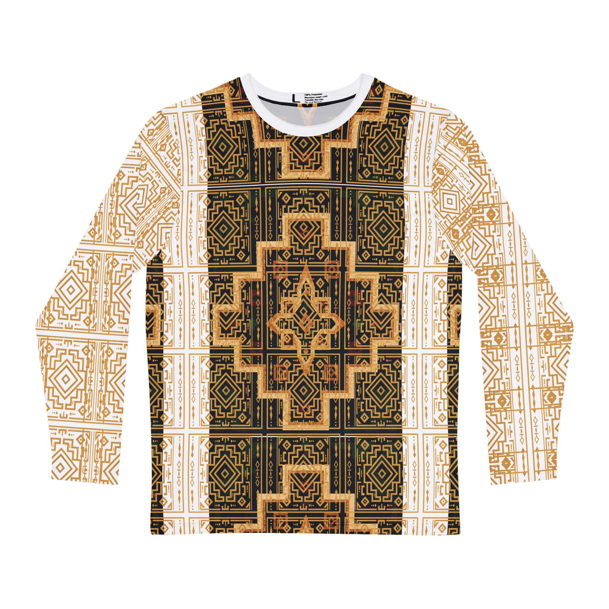 Men's Tribal Geometric Long Sleeve Shirt — Heritage Aztec-Inspired All-Over Print