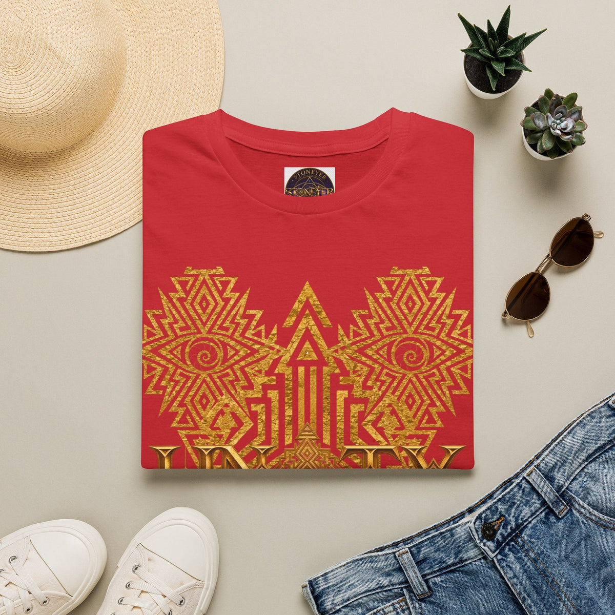 Protection Masculine Geometric  T-Shirt — Sacred Symbol Tee with Mandala Center