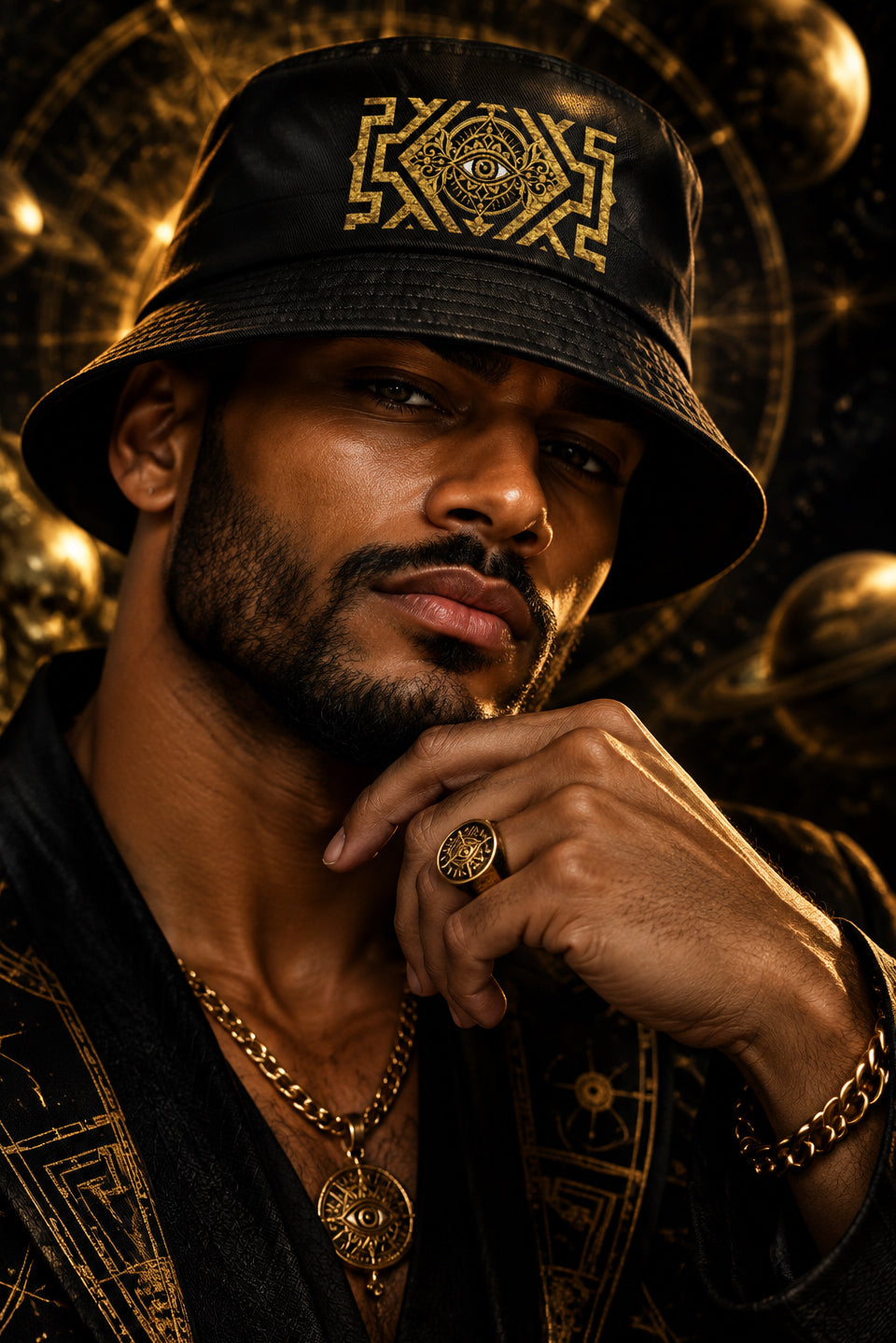 Gold Protection Sacred Medallion Bucket Hat