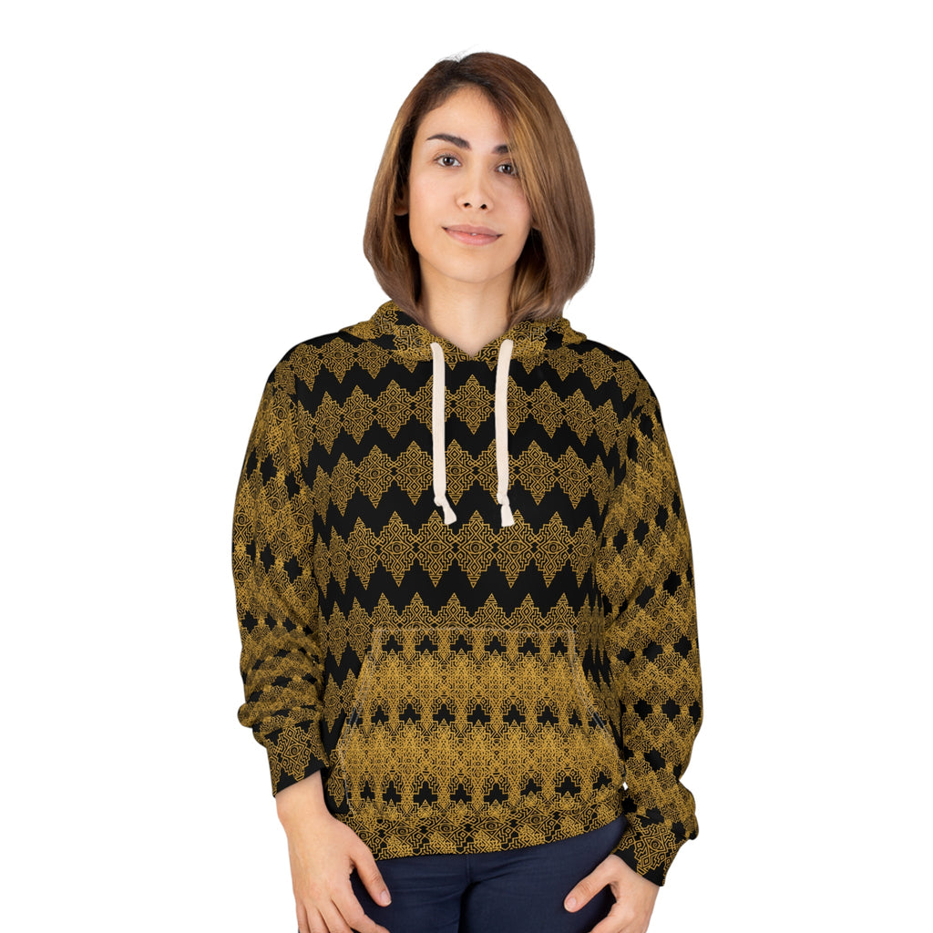 StoneYer Unity Pattern Hoodie — Gold & Black Vintage Geometric Pullover