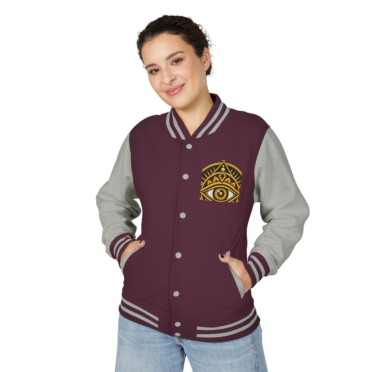 Mystic Eye Letterman Jacket — Vintage Gold Occult Varsity Jacket