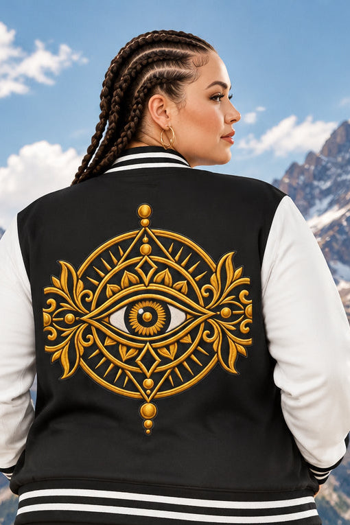 Mystic Eye Letterman Jacket — Vintage Gold Occult Varsity Jacket