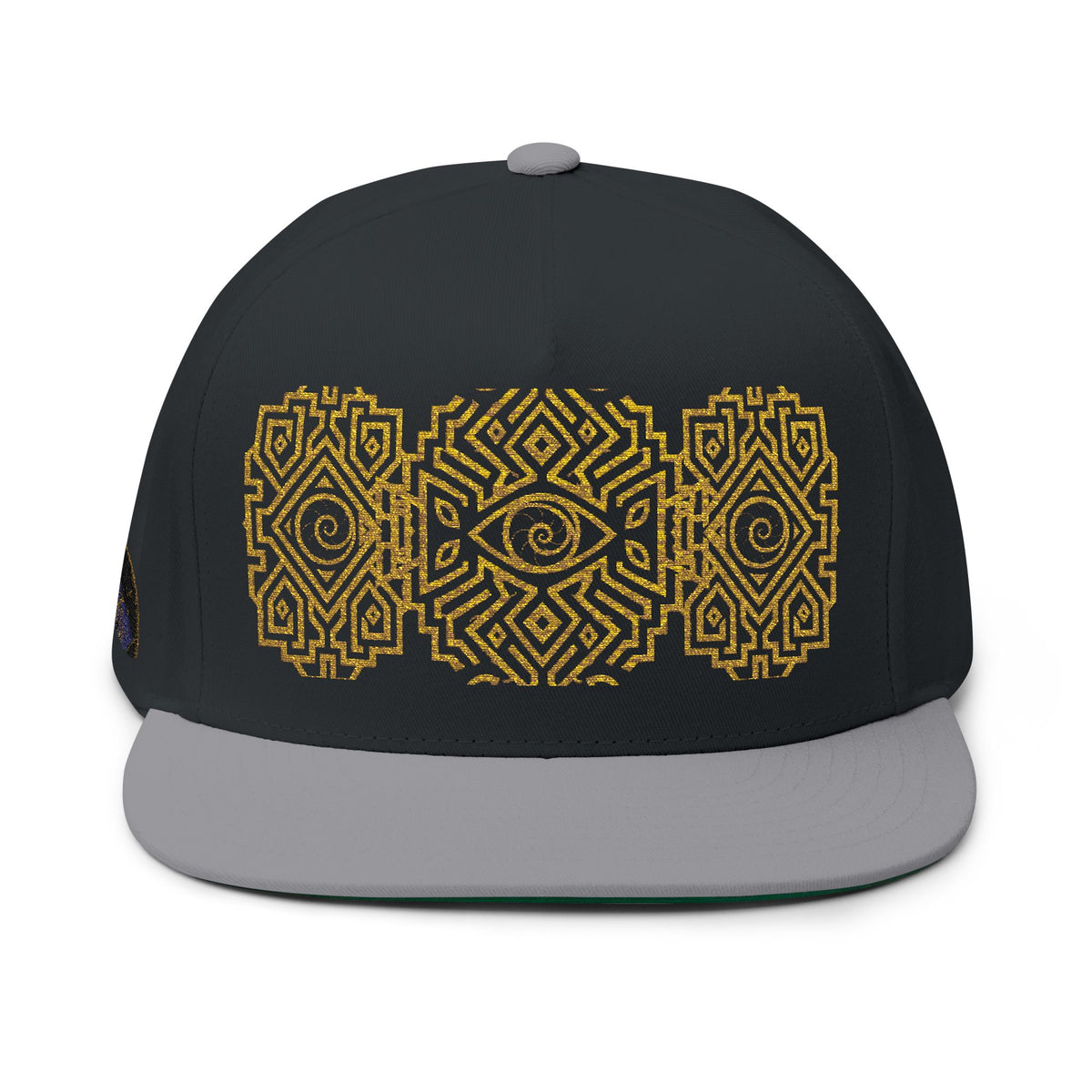 Geometric All-Seeing Eye Embroidery Flat Bill Cap | Aztec-Inspired Symbol