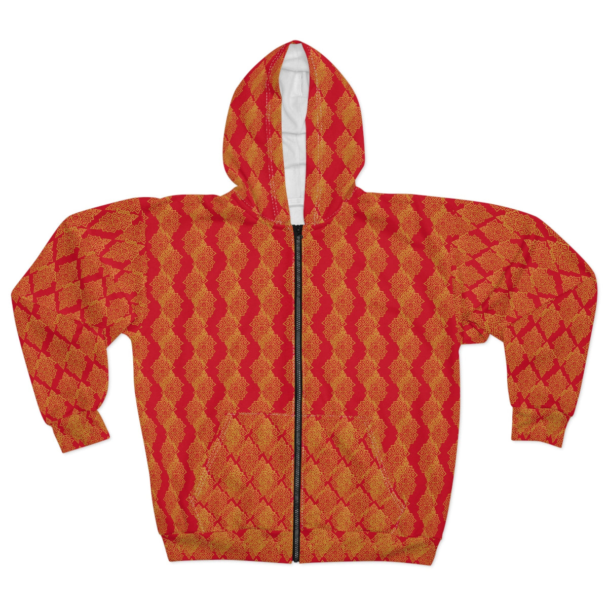 StoneYer Unity Zip Hoodie - Bold Orange Patterned Full-Zip Hoodie