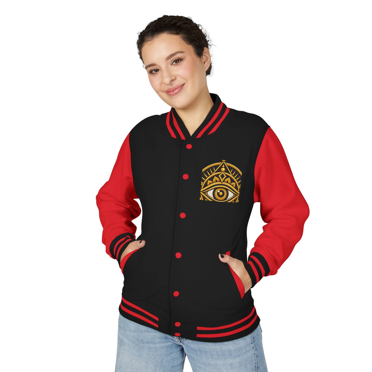 Mystic Eye Letterman Jacket — Vintage Gold Occult Varsity Jacket