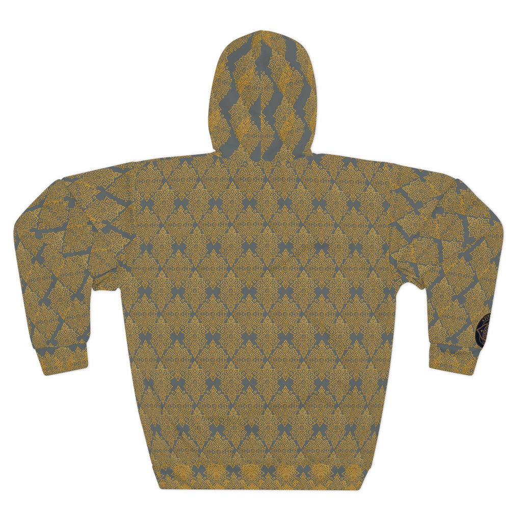 StoneYer Unity in Power Knit-Pattern Hoodie – Vintage Mustard All-Over Print
