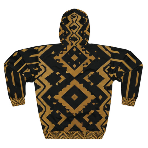 Gold Aztec Tribal Pattern Hoodie | Black and Amber Aztec Pullover