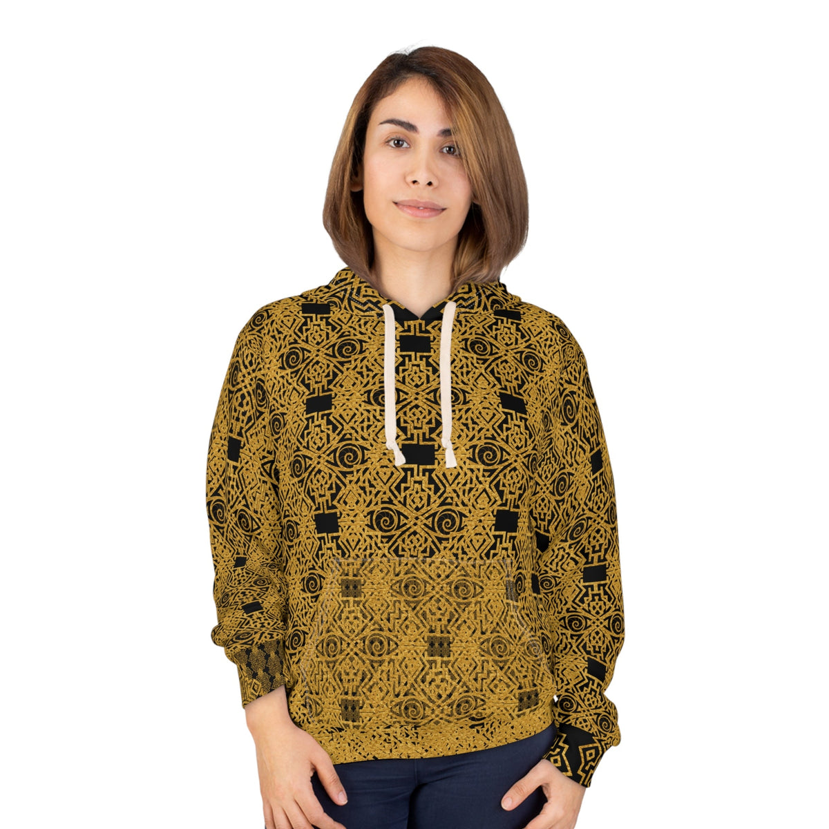 Stoneyer Unity Balance Pattern Hoodie— Gold Aztec All-Over Print Hoodie