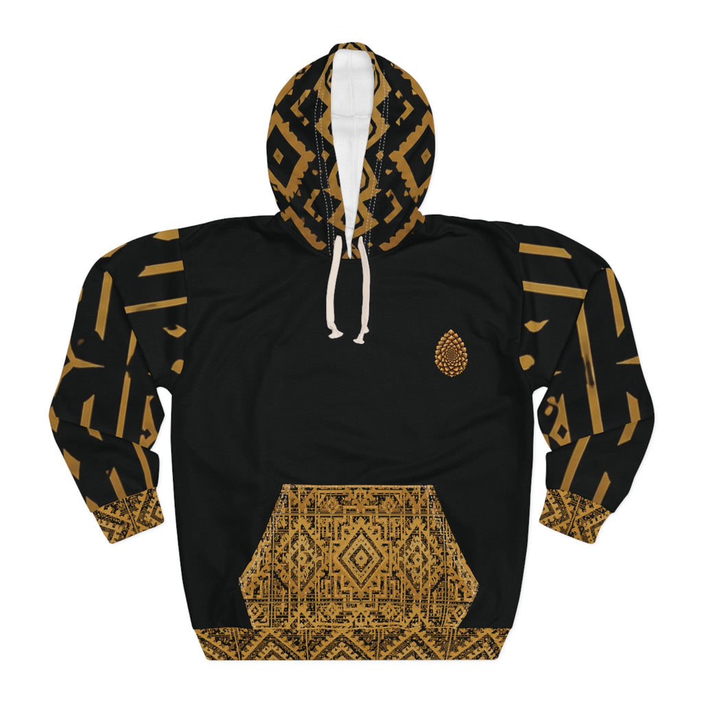 Gold Aztec Tribal Pattern Hoodie | Black and Amber Aztec Pullover