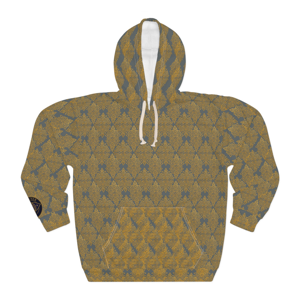 StoneYer Unity in Power Knit-Pattern Hoodie – Vintage Mustard All-Over Print