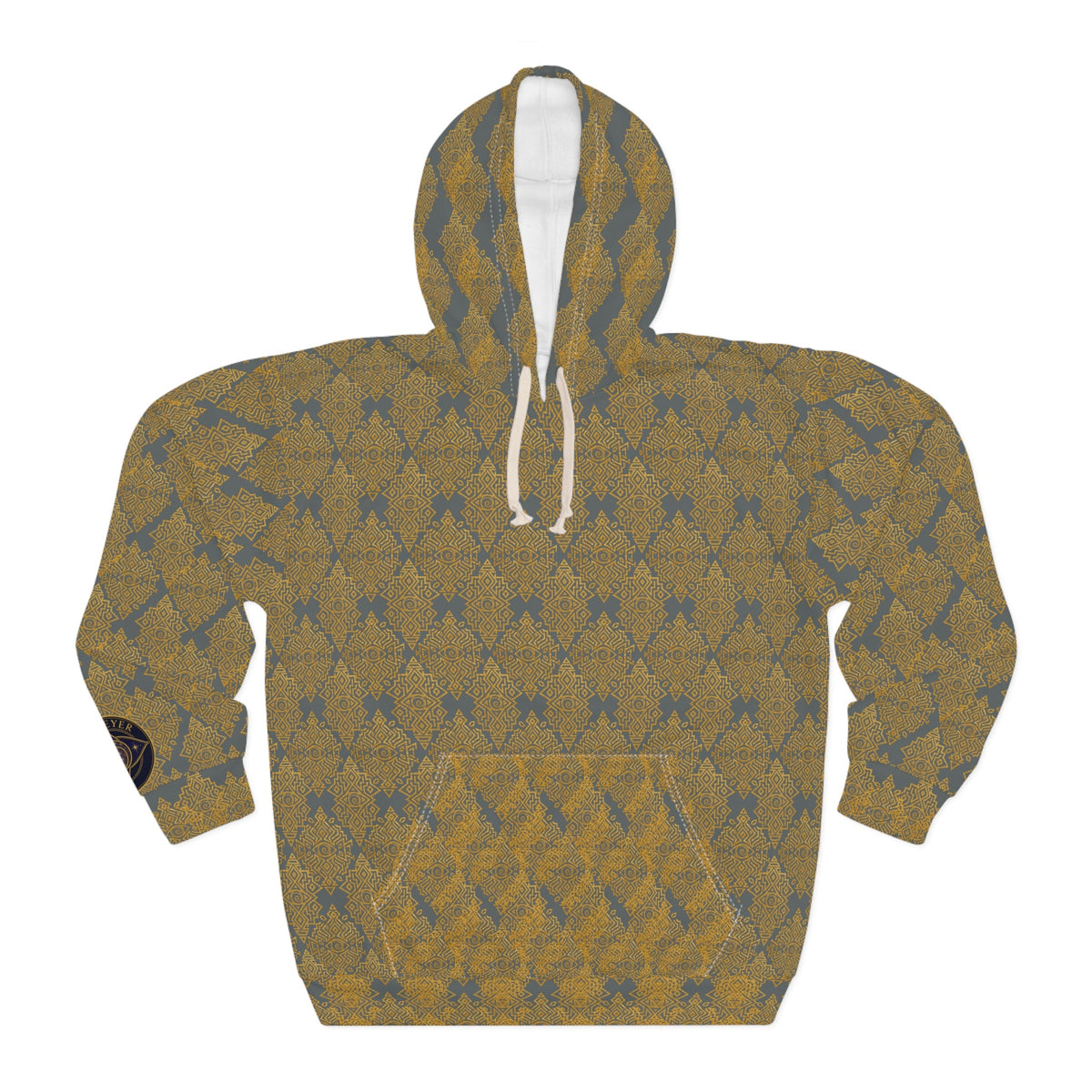 StoneYer Unity in Power Knit-Pattern Hoodie – Vintage Mustard All-Over Print