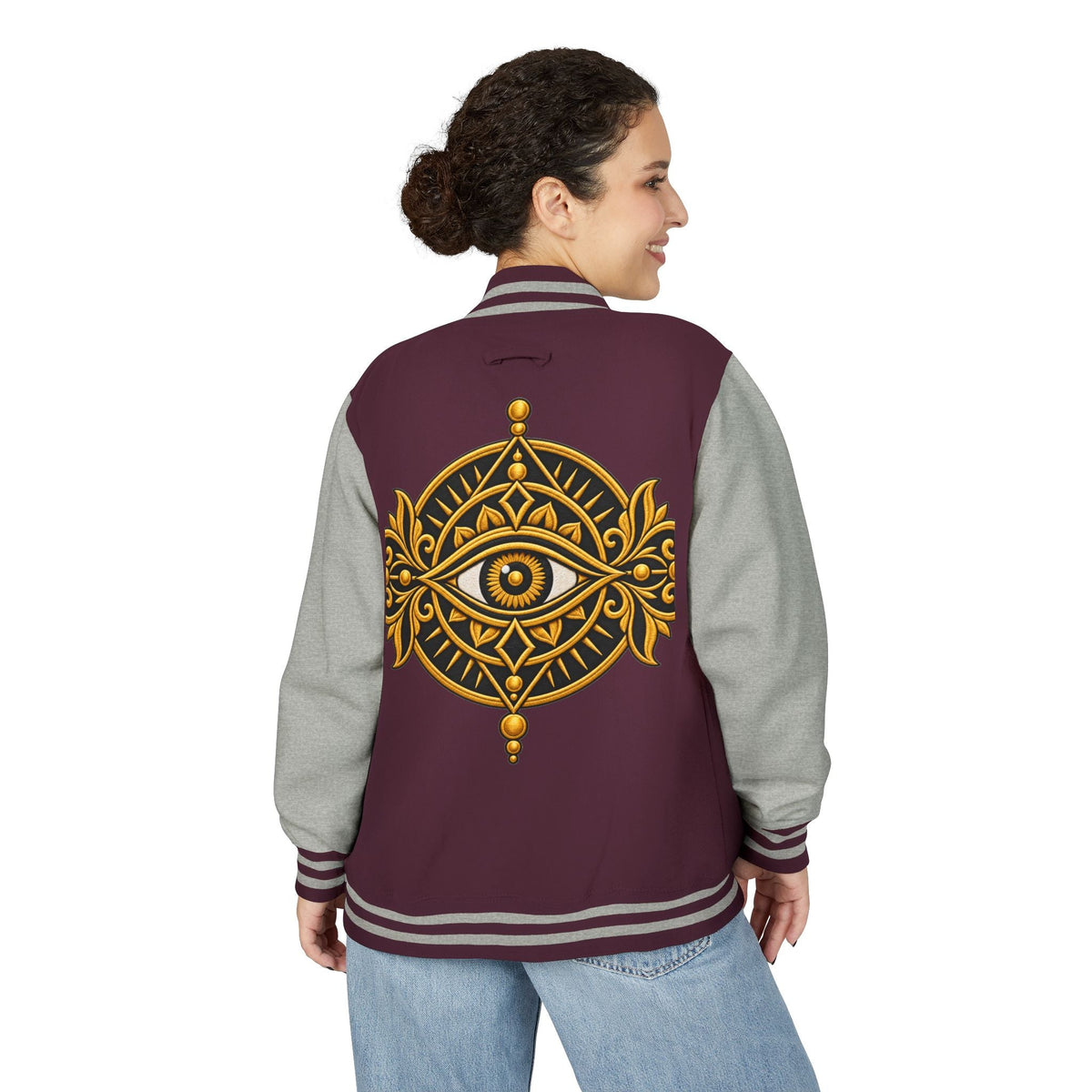 Mystic Eye Letterman Jacket — Vintage Gold Occult Varsity Jacket