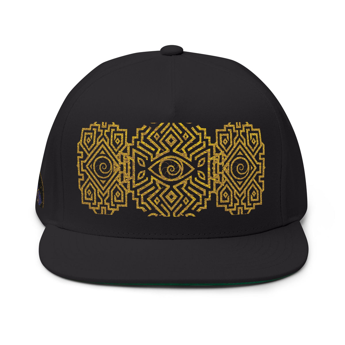 Geometric All-Seeing Eye Embroidery Flat Bill Cap | Aztec-Inspired Symbol