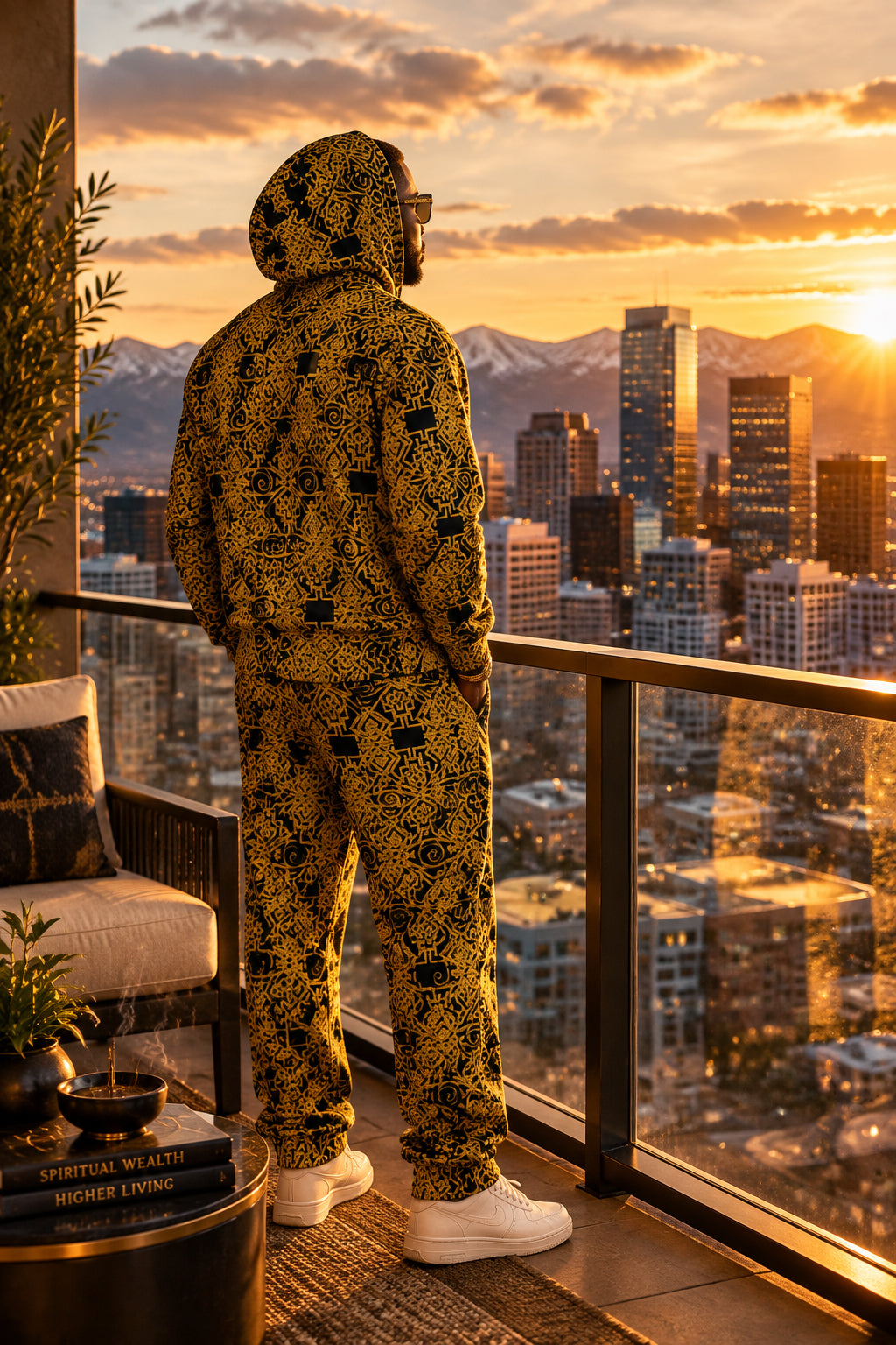 Stoneyer Unity Balance Pattern Hoodie— Gold Aztec All-Over Print Hoodie