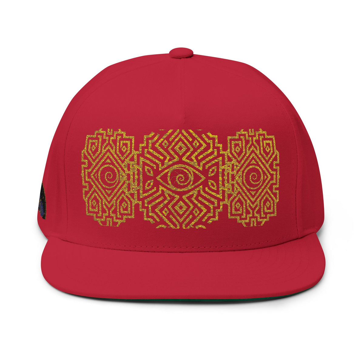 Geometric All-Seeing Eye Embroidery Flat Bill Cap | Aztec-Inspired Symbol