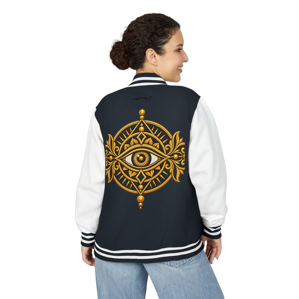 Mystic Eye Letterman Jacket — Vintage Gold Occult Varsity Jacket
