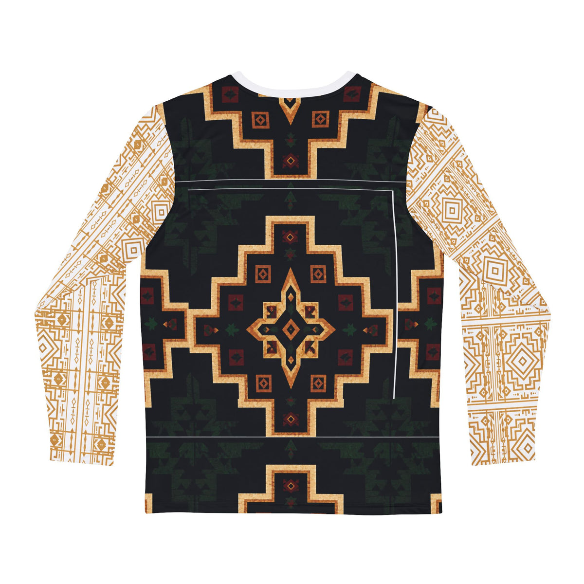 Men's Tribal Geometric Long Sleeve Shirt — Heritage Aztec-Inspired All-Over Print