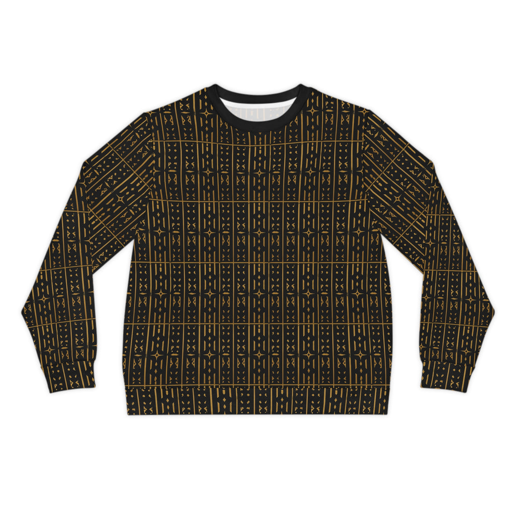 Adinkra Pattern Sweatshirt | West African Symbol Print, Black & Gold