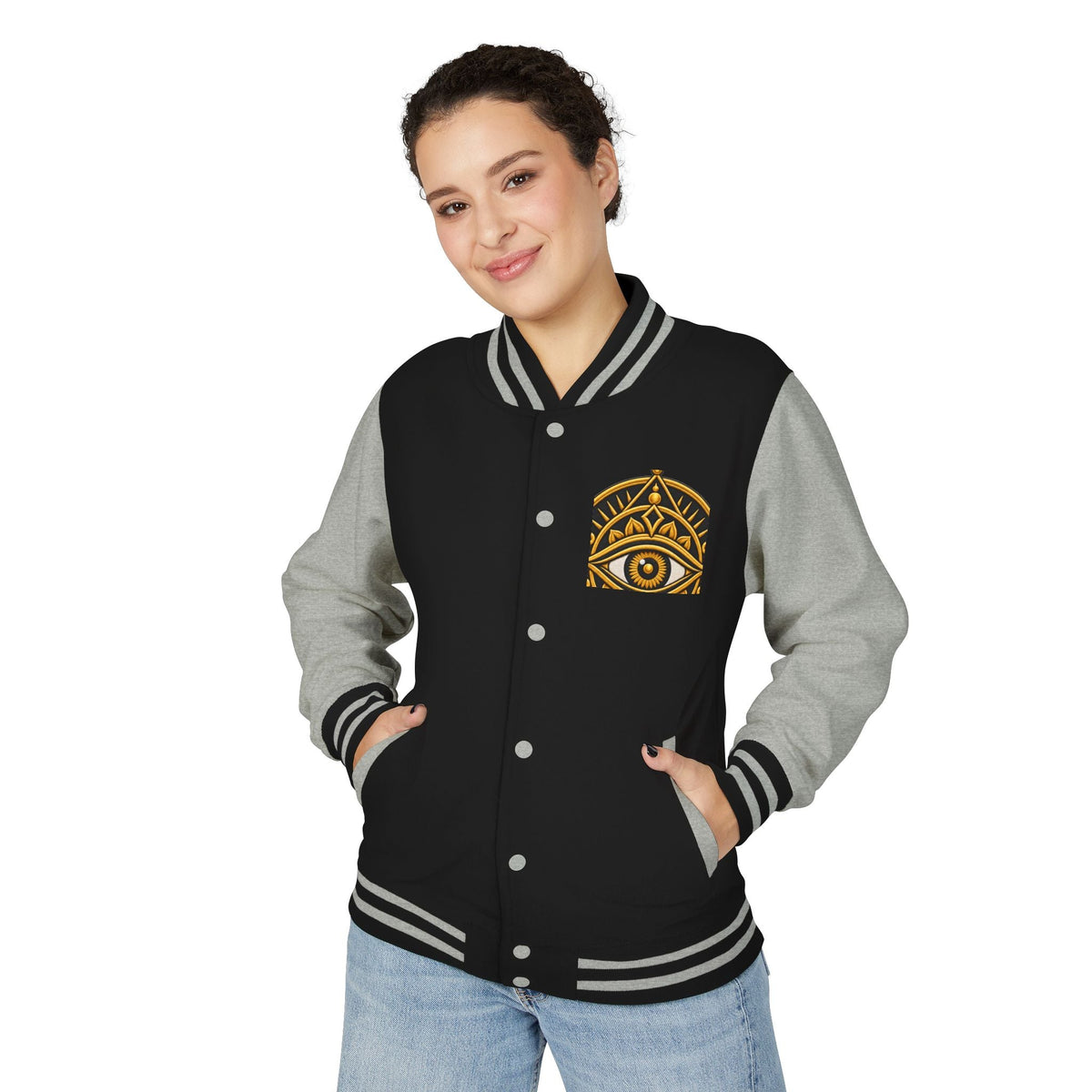 Mystic Eye Letterman Jacket — Vintage Gold Occult Varsity Jacket