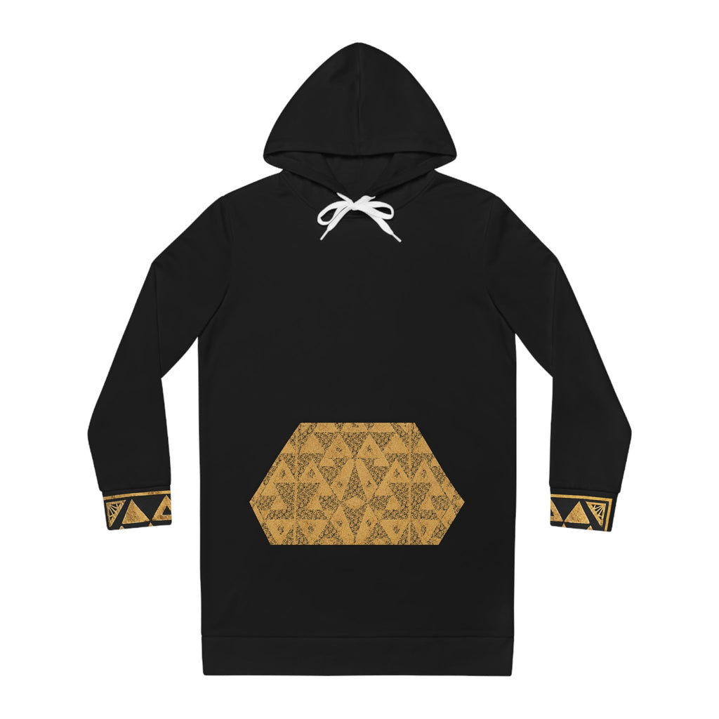 Lum lum Gold Hibiscus Tribal Pattern Hoodie Dress | Floral Geometric AOP