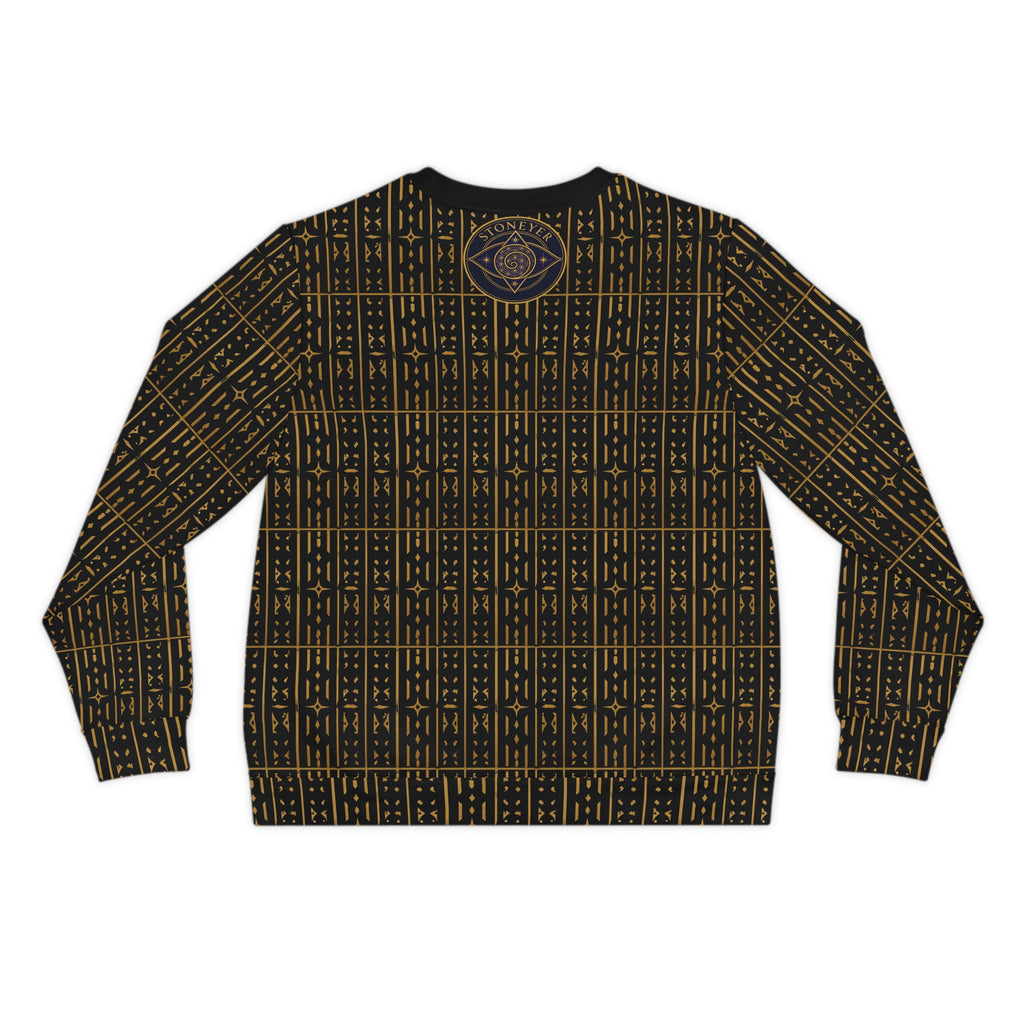 Adinkra Pattern Sweatshirt | West African Symbol Print, Black & Gold