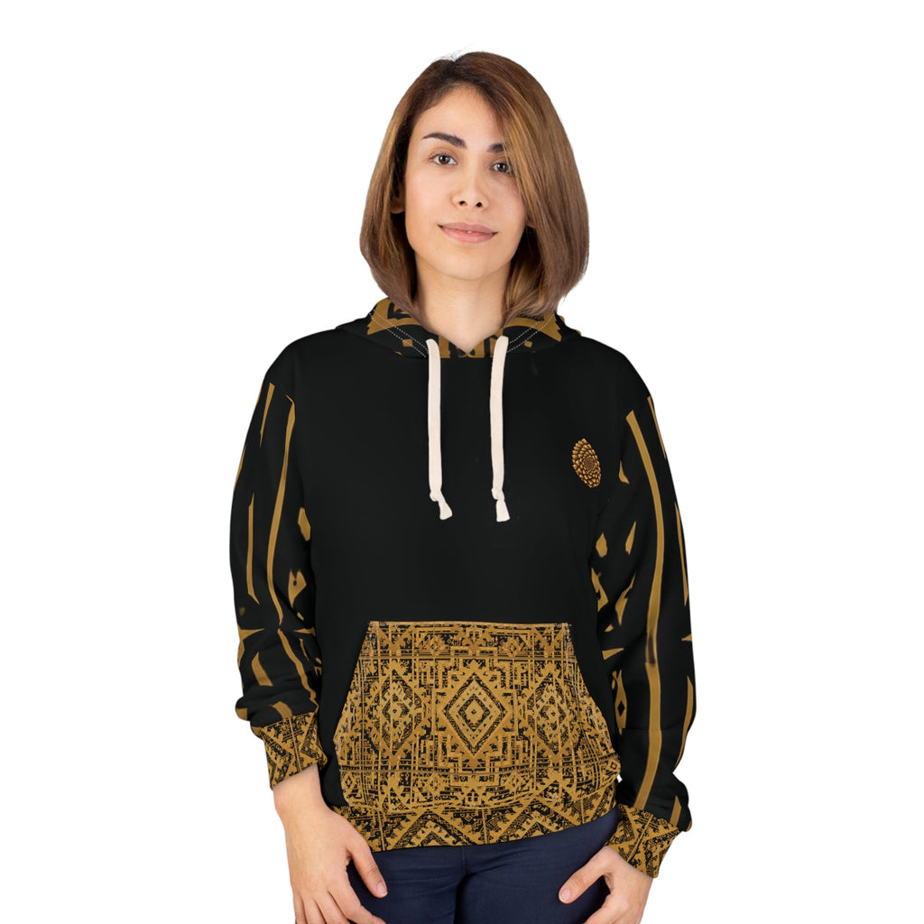 Gold Aztec Tribal Pattern Hoodie | Black and Amber Aztec Pullover