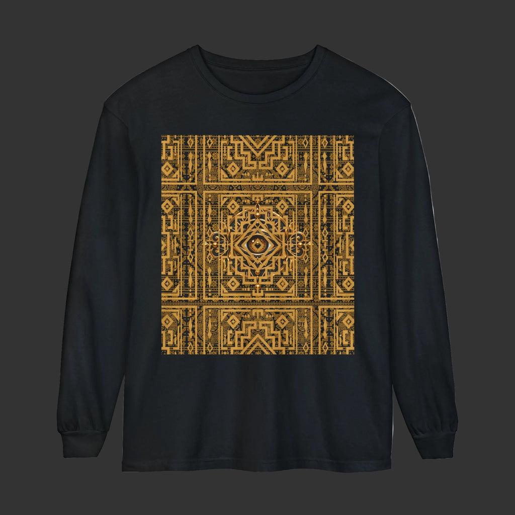 Black Cotton T-Shirt with Gold Sacred Geometry