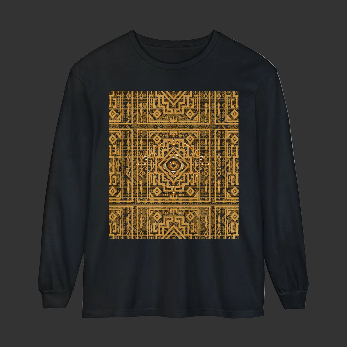 Black Cotton T-Shirt with Gold Sacred Geometry