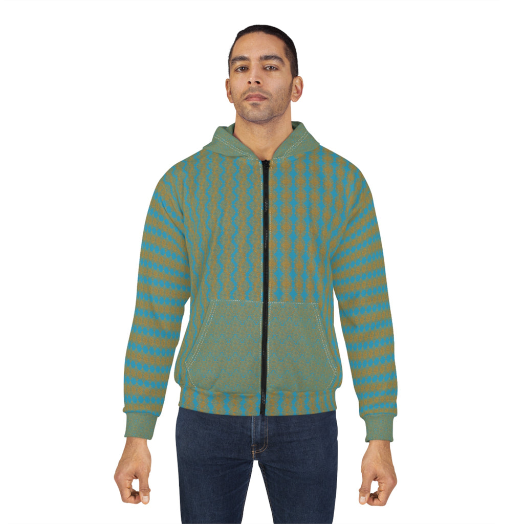 Stoneyer Striped Zip Hoodie — Green & Gold All-Over Print