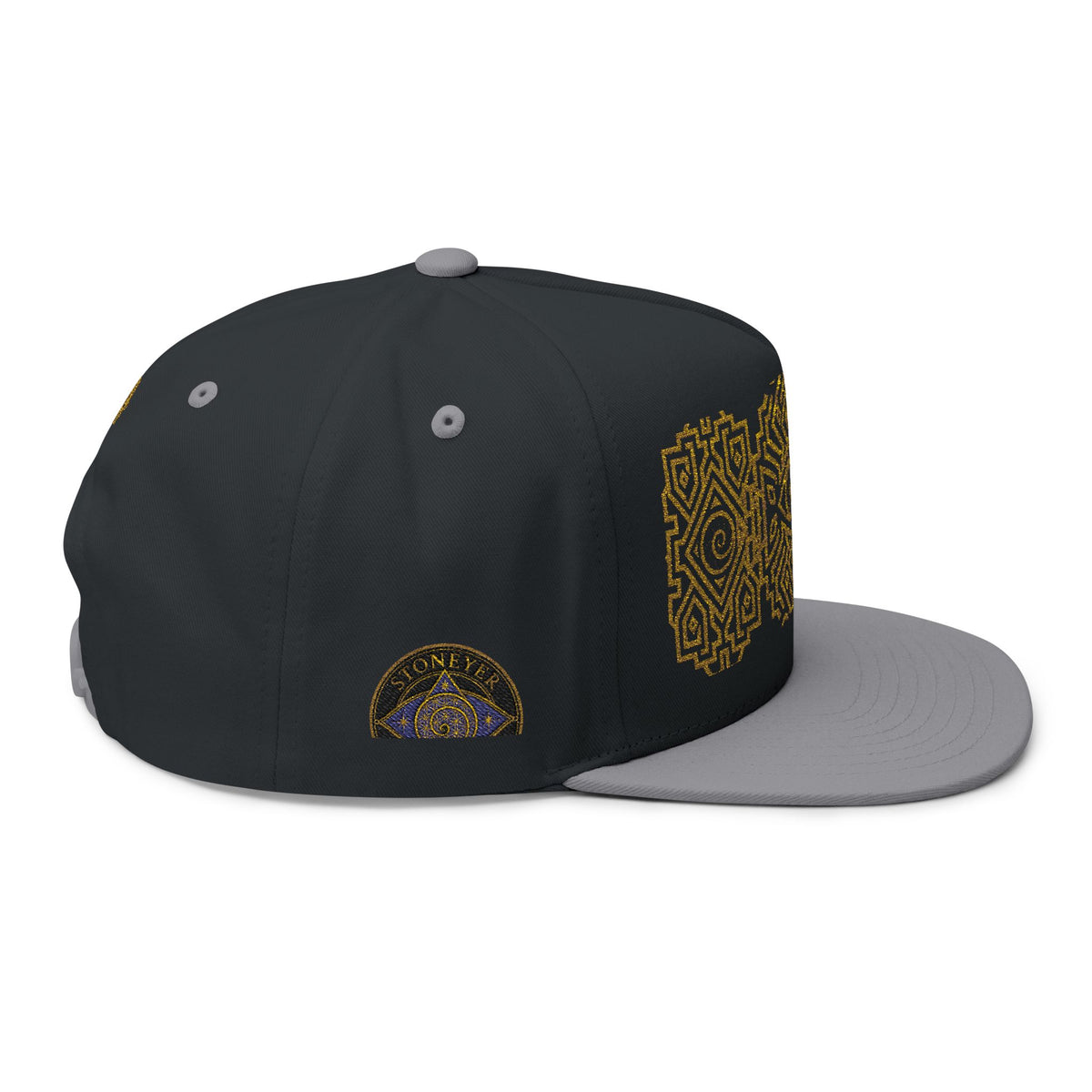 Geometric All-Seeing Eye Embroidery Flat Bill Cap | Aztec-Inspired Symbol